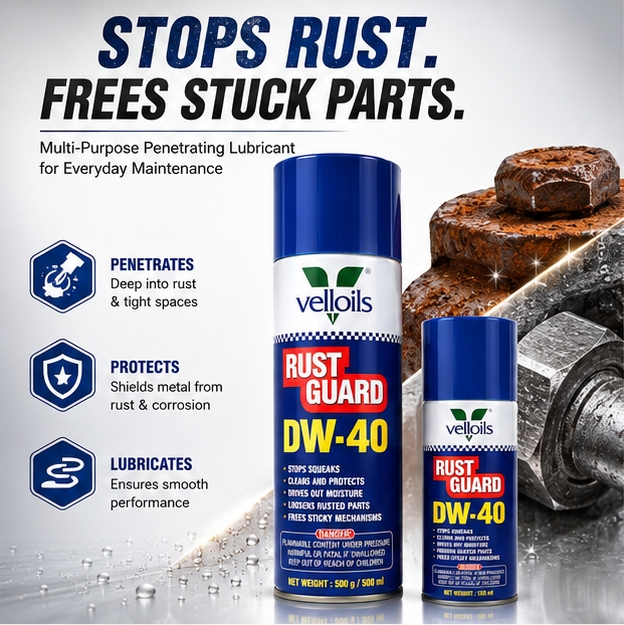 WhatsApp Image 2026-06-11 at 10.38.10 PM Vell Oils Rust Guard DW-40 Multi-Purpose Penetrating Lubricant Spray | Stops Rust, Frees Stuck Parts & Protects Metal Surfaces | Anti-Corrosion Formula | 500ml - Image 1