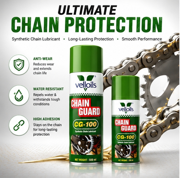 WhatsApp Image 2026-06-11 at 10.38.40 PM Vell Oils Chain Guard CG-100 Synthetic Chain Lubricant Spray | Anti-Wear, Water Resistant & High Adhesion Formula | Smooth Chain Performance | 500ml - Image 1